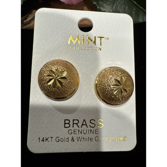 Mint 14KT White & Gold Plated Goldtone Brass Half Circles NEW W Gift Bag - Picture 2 of 6